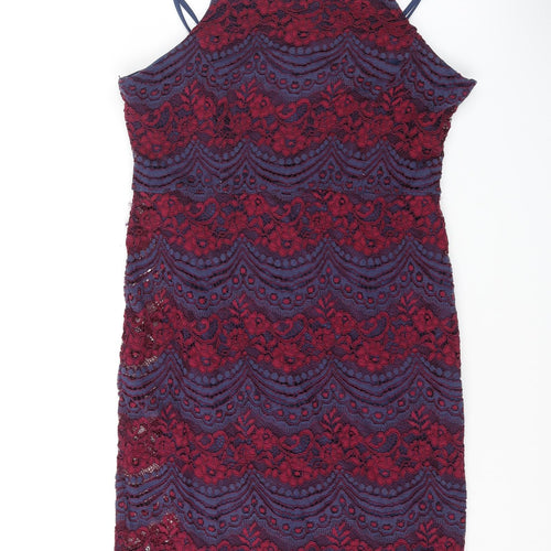 New Look Womens Blue Floral Nylon A-Line Size 16 Square Neck Zip