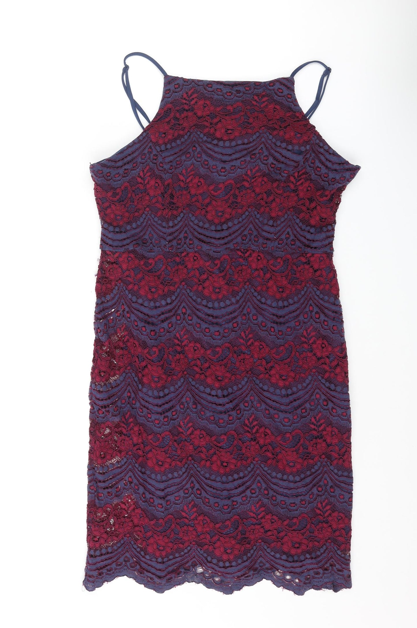 New Look Womens Blue Floral Nylon A-Line Size 16 Square Neck Zip