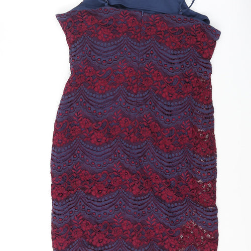 New Look Womens Blue Floral Nylon A-Line Size 16 Square Neck Zip