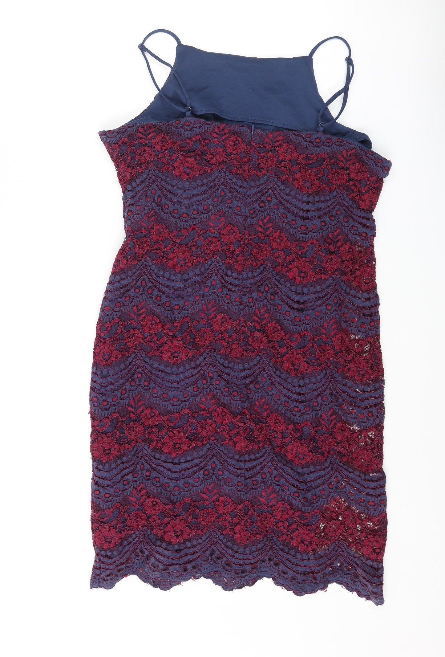 New Look Womens Blue Floral Nylon A-Line Size 16 Square Neck Zip