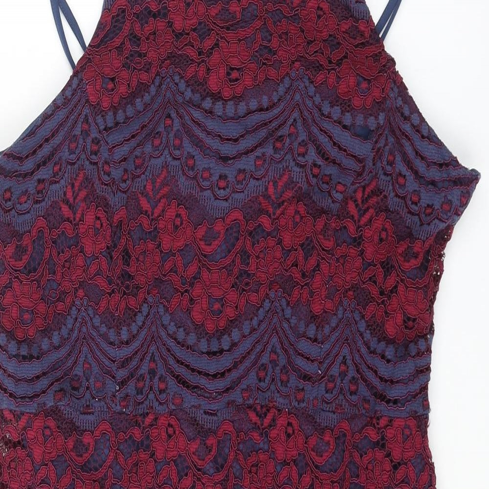 New Look Womens Blue Floral Nylon A-Line Size 16 Square Neck Zip