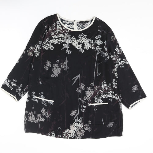 NEXT Womens Black Floral Polyester Basic Blouse Size 12 Round Neck