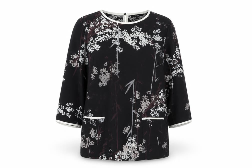 Next Womens Black Floral Polyester Basic Blouse Size 12 Round Neck