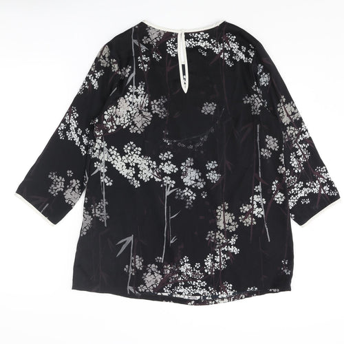 NEXT Womens Black Floral Polyester Basic Blouse Size 12 Round Neck