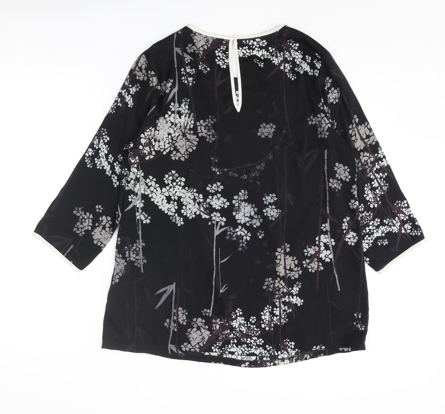 NEXT Womens Black Floral Polyester Basic Blouse Size 12 Round Neck