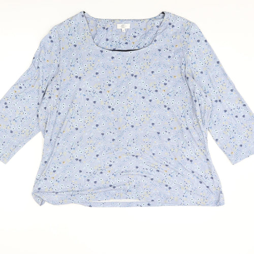 CC Womens Blue Floral Viscose Basic T-Shirt Size XL Scoop Neck