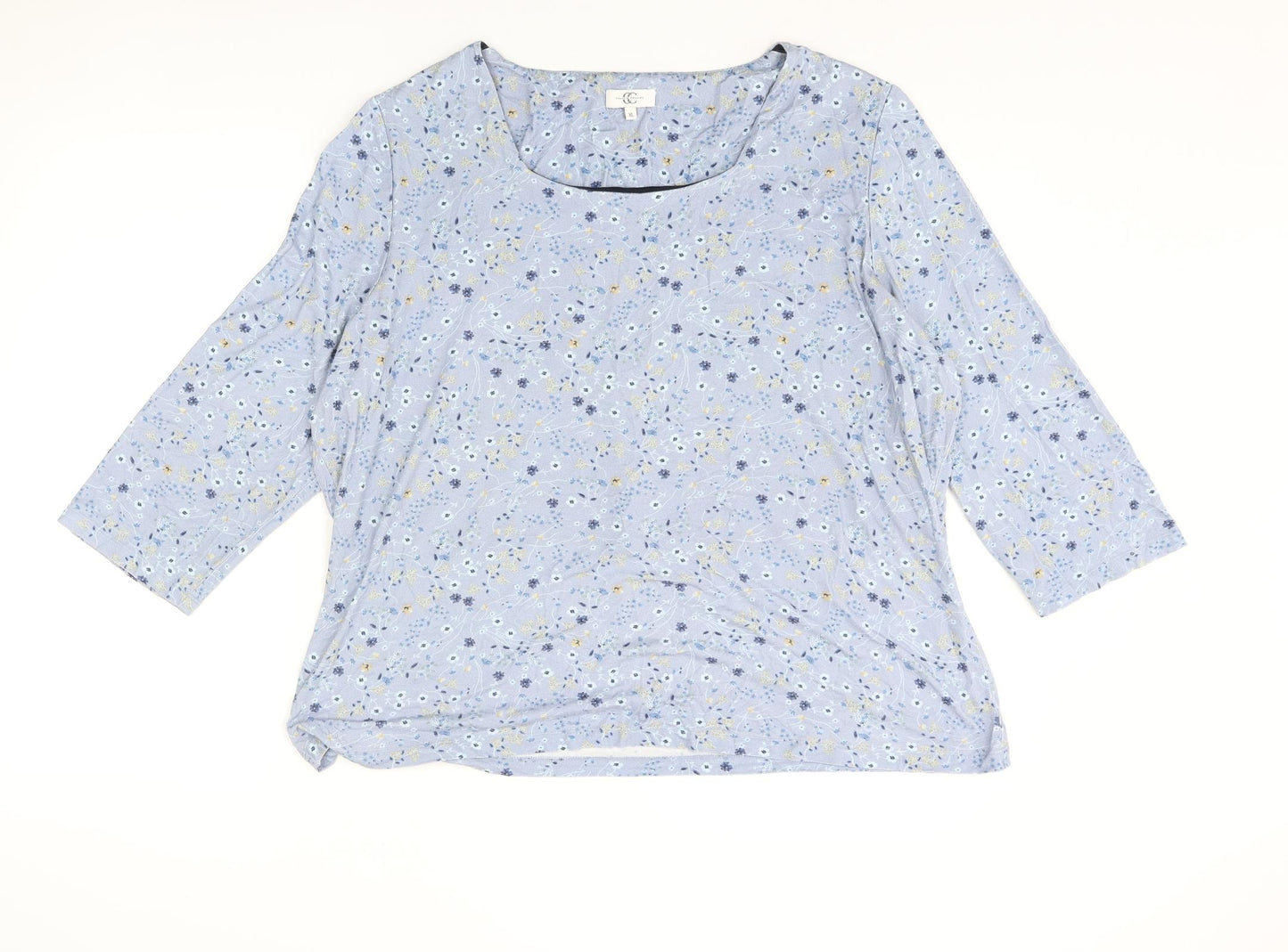 CC Womens Blue Floral Viscose Basic T-Shirt Size XL Scoop Neck