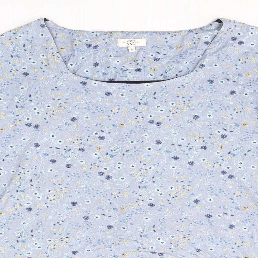 CC Womens Blue Floral Viscose Basic T-Shirt Size XL Scoop Neck