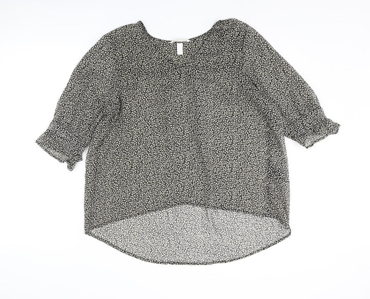 H&M Womens Black Geometric Polyester Basic Blouse Size 6 V-Neck