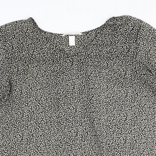 H&M Womens Black Geometric Polyester Basic Blouse Size 6 V-Neck