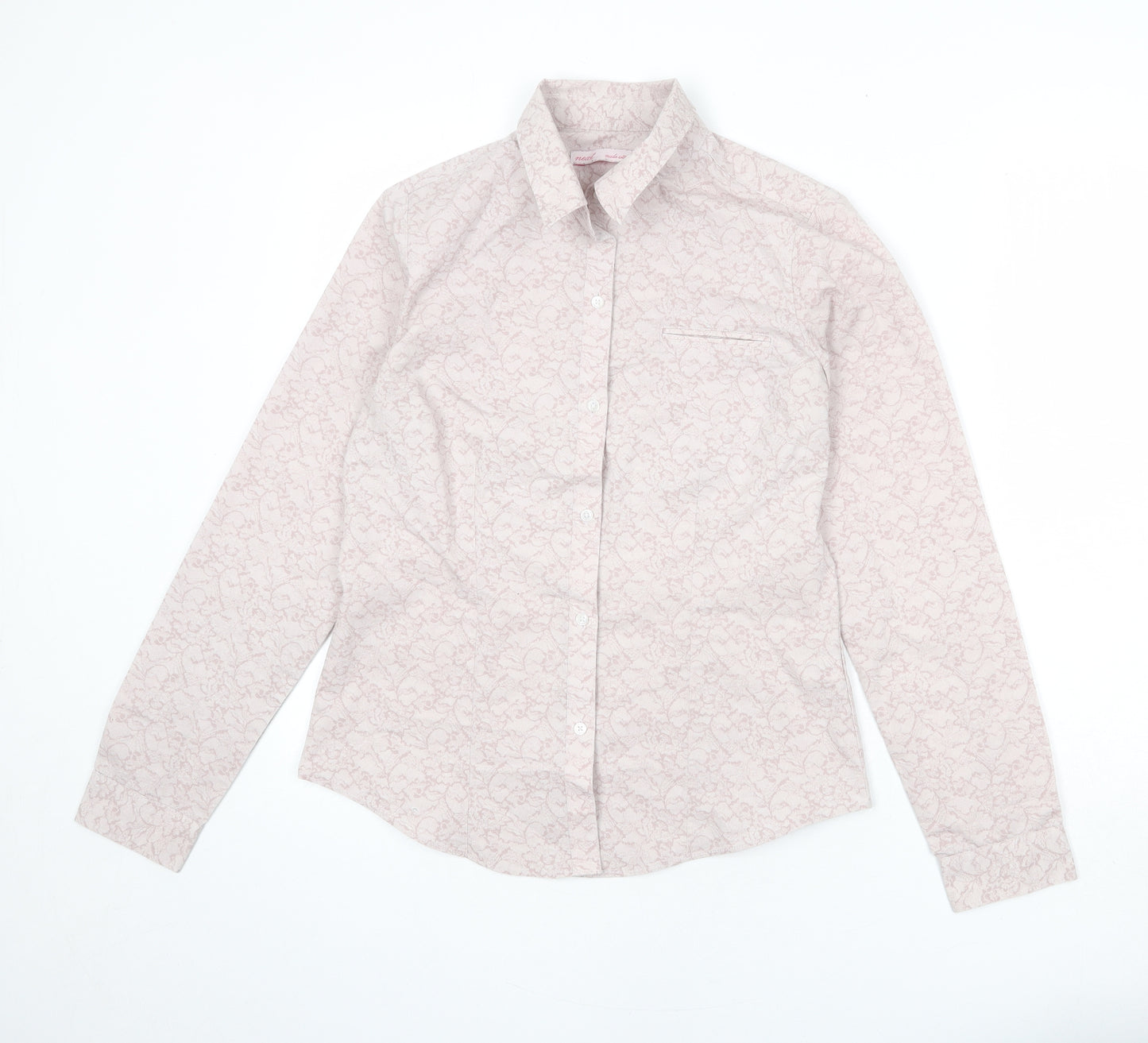 NEXT Womens Pink Geometric Cotton Basic Button-Up Size 12 Collared
