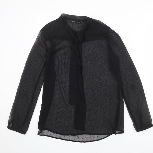 Zara Womens Black Geometric Polyester Basic Blouse Size M Crew Neck