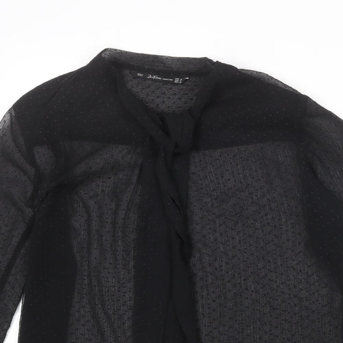 Zara Womens Black Geometric Polyester Basic Blouse Size M Crew Neck
