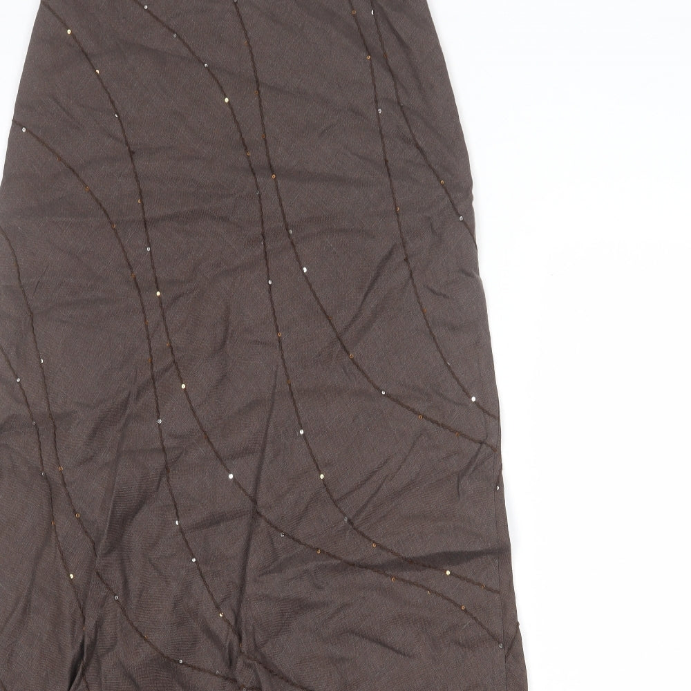 Per Una Womens Brown Linen A-Line Skirt Size 10 Zip