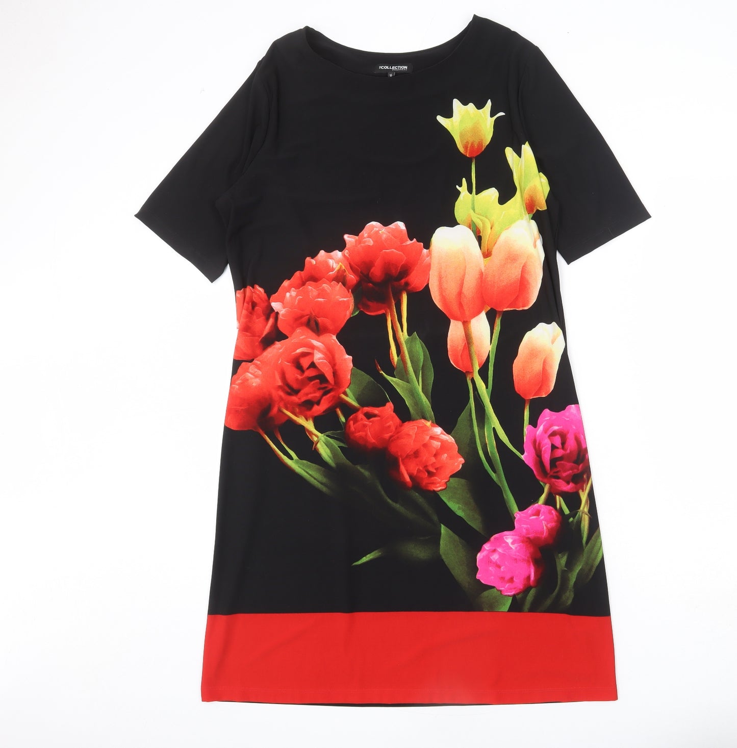Debenhams Womens Black Floral Polyester A-Line Size 16 Round Neck Pullover
