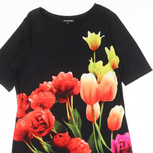 Debenhams Womens Black Floral Polyester A-Line Size 16 Round Neck Pullover