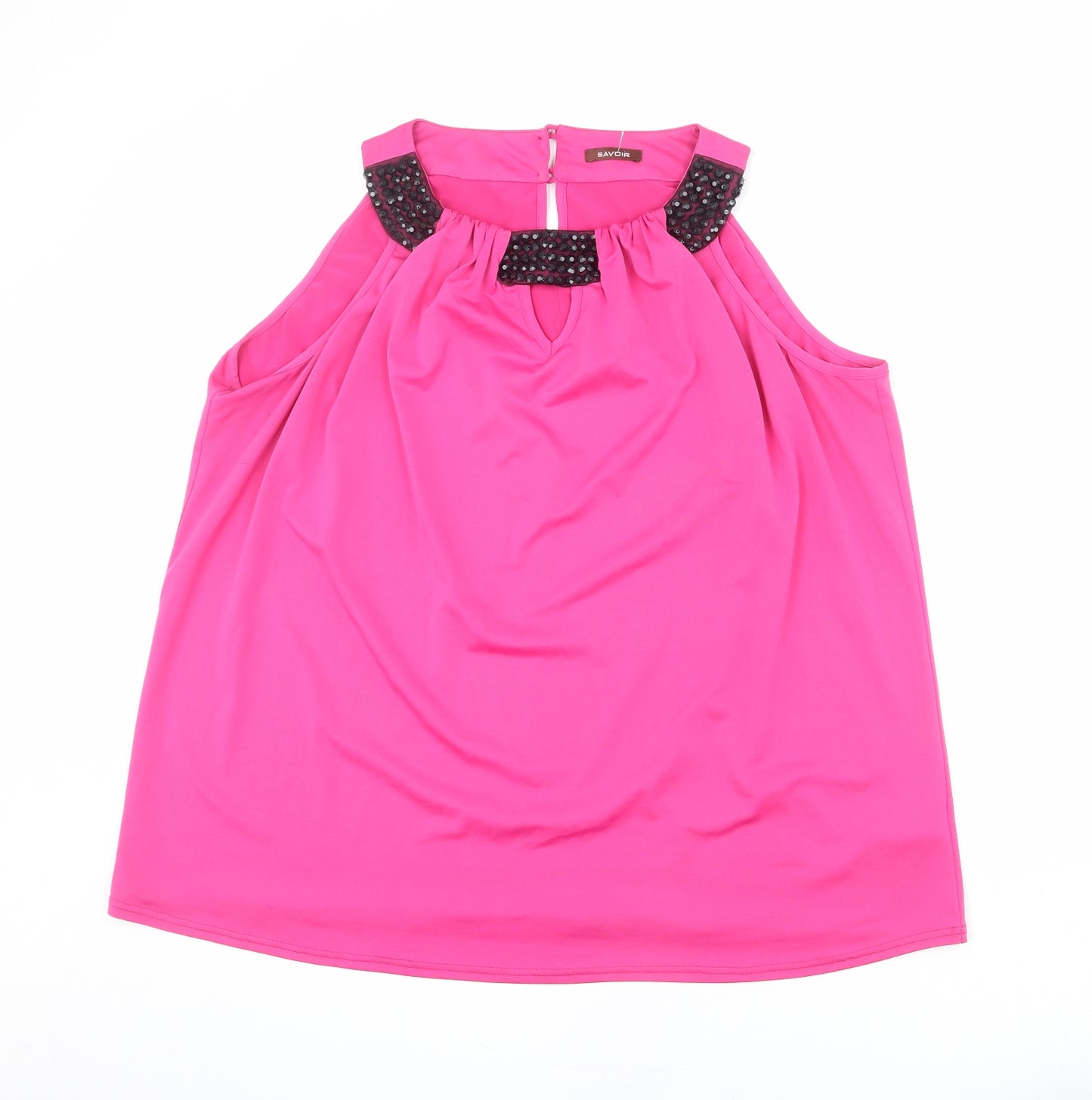 Savoir Womens Pink Polyester Basic Tank Size 24 Round Neck