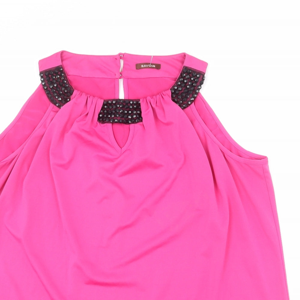 Savoir Womens Pink Polyester Basic Tank Size 24 Round Neck