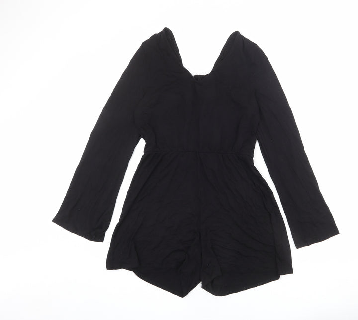 Monki Womens Black Polyester Playsuit One-Piece Size S L3 in Tie