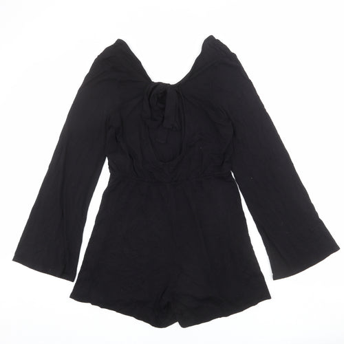 Monki Womens Black Polyester Playsuit One-Piece Size S L3 in Tie