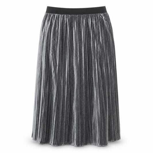 Front view of Gerry Weber women’s silver polyester pleated skirt, size UK 14