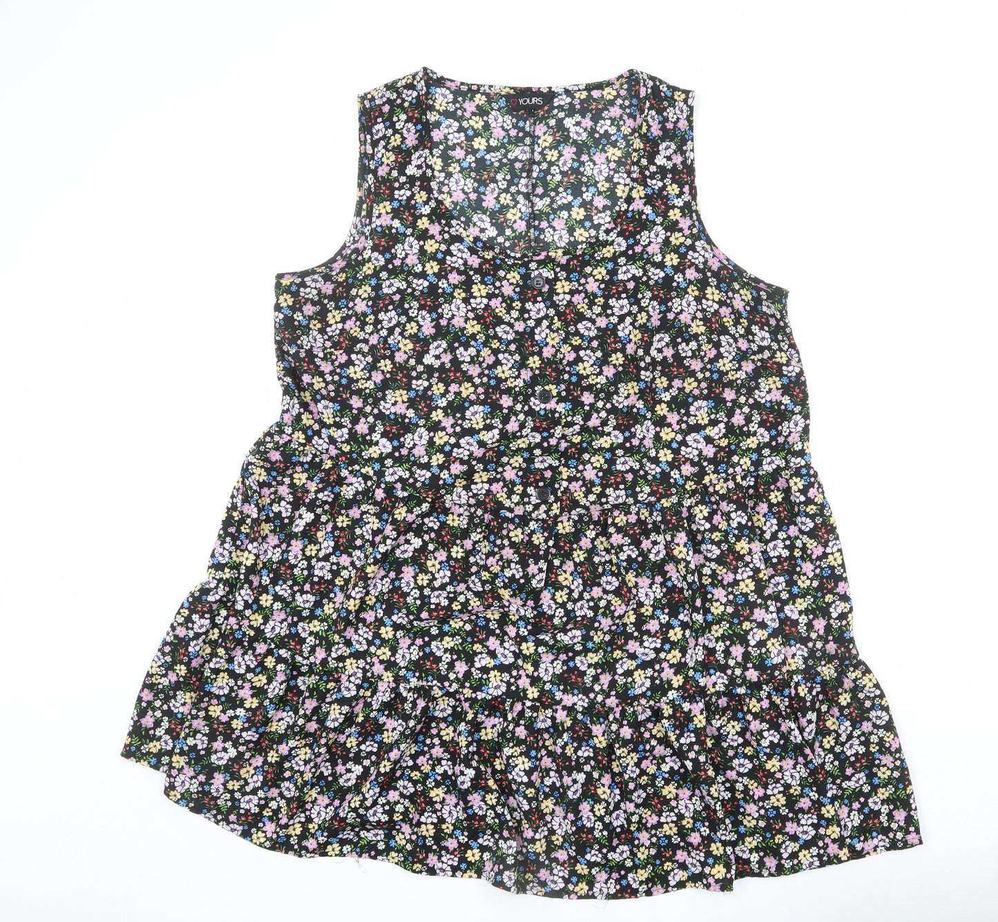 Yours Womens Multicoloured Floral Polyester A-Line Size 20 Scoop Neck Button