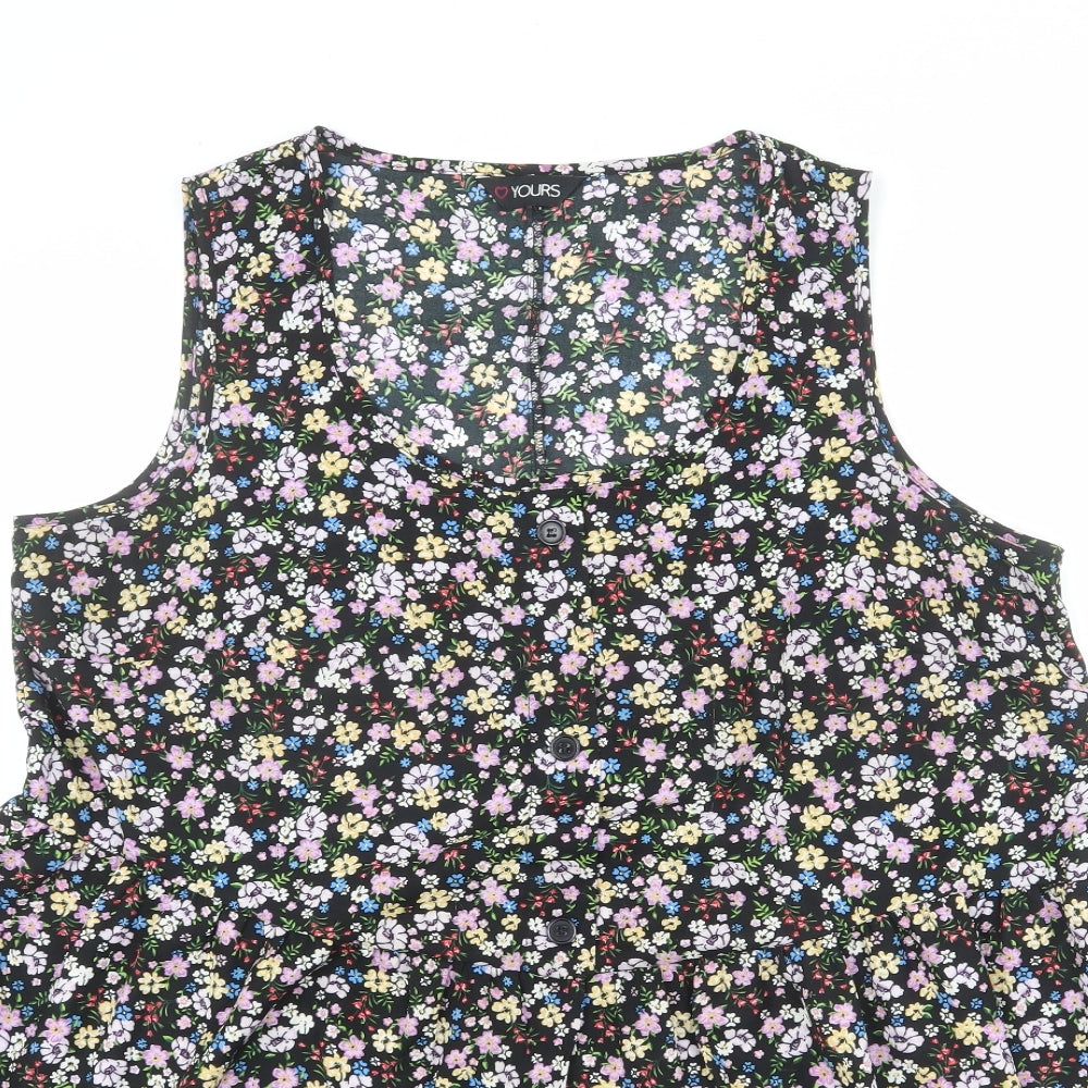 Yours Womens Multicoloured Floral Polyester A-Line Size 20 Scoop Neck Button