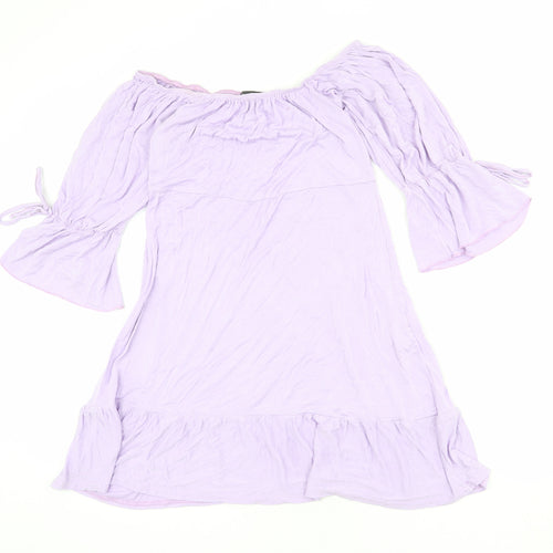 Boohoo Womens Purple Viscose Mini Size 14 Boat Neck Pullover