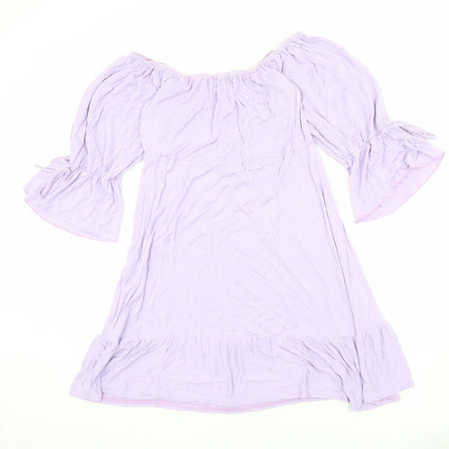 Boohoo Womens Purple Viscose Mini Size 14 Boat Neck Pullover