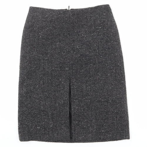 United Colors of Benetton Womens Grey Herringbone Wool A-Line Skirt Size 14 Zip