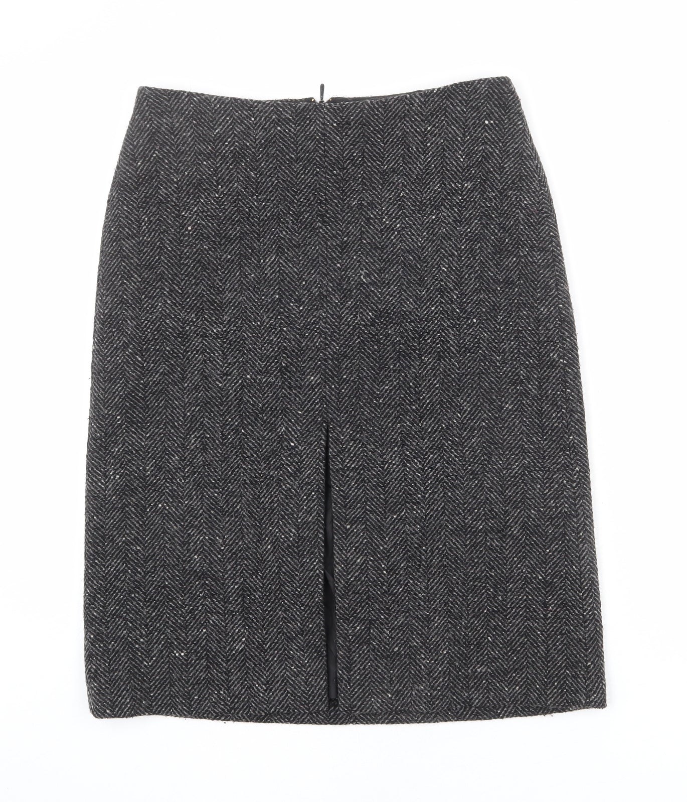 United Colors of Benetton Womens Grey Herringbone Wool A-Line Skirt Size 14 Zip