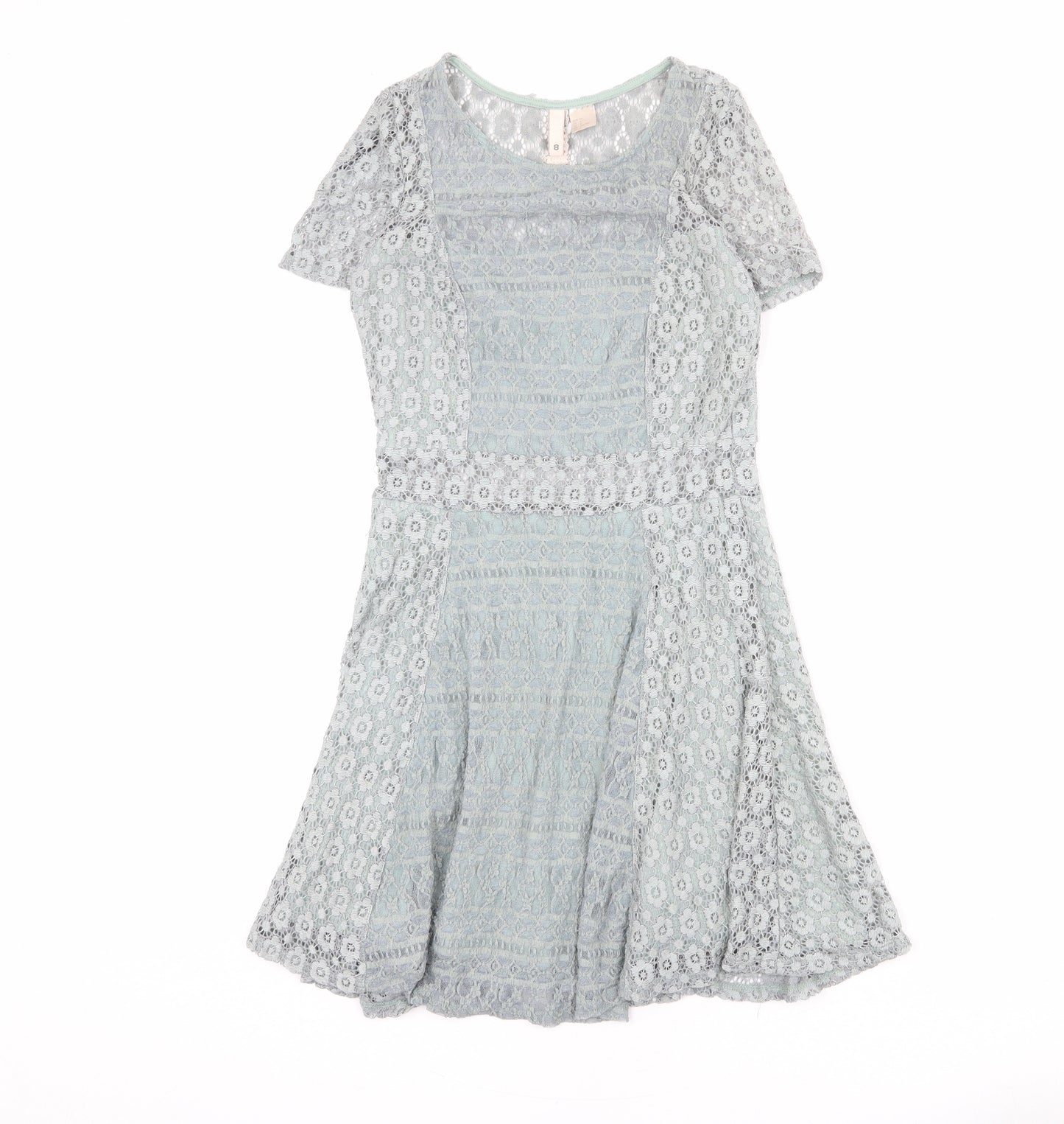 Divided by H&M Womens Blue Floral Polyamide Trapeze & Swing Size 8 Round Neck Pullover