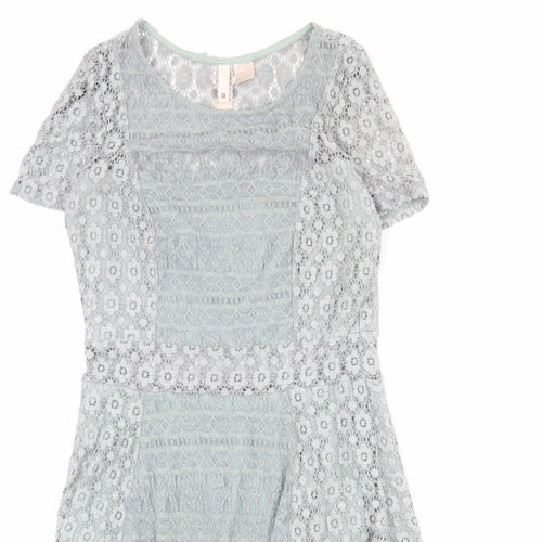 Divided by H&M Womens Blue Floral Polyamide Trapeze & Swing Size 8 Round Neck Pullover