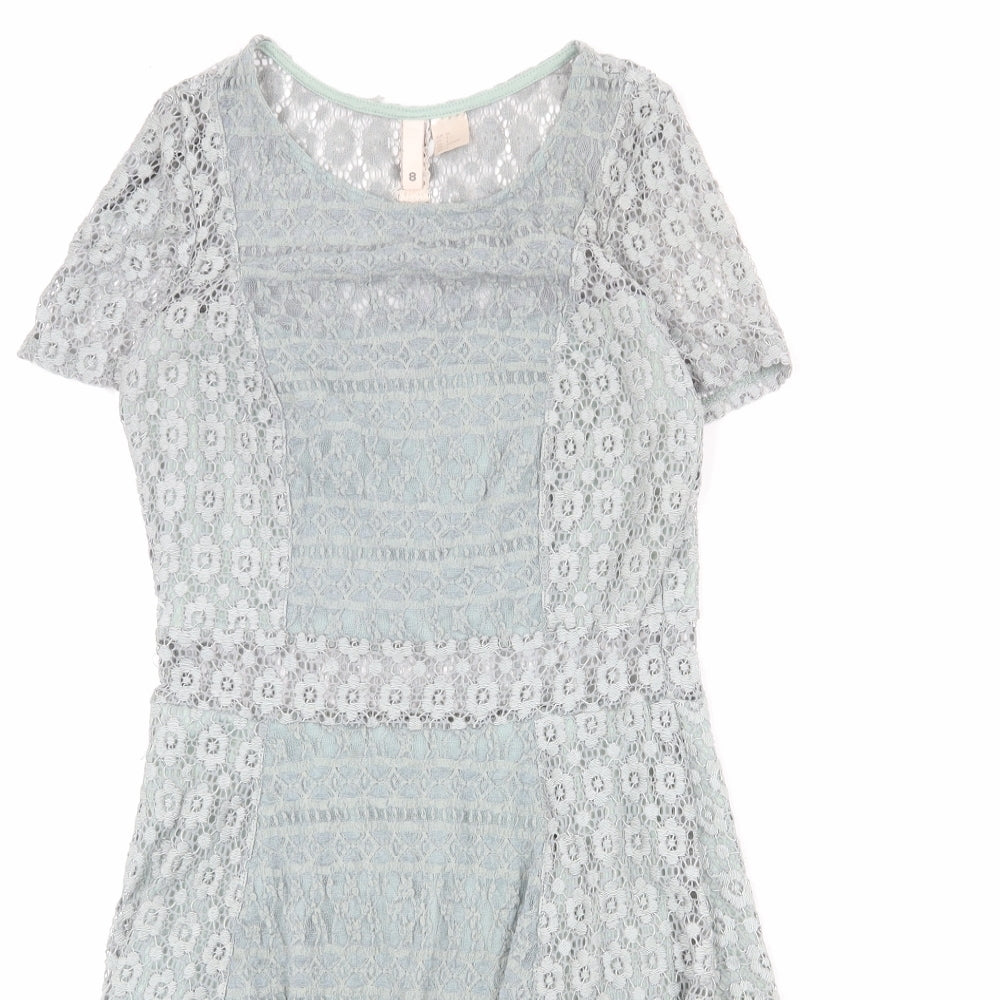 Divided by H&M Womens Blue Floral Polyamide Trapeze & Swing Size 8 Round Neck Pullover