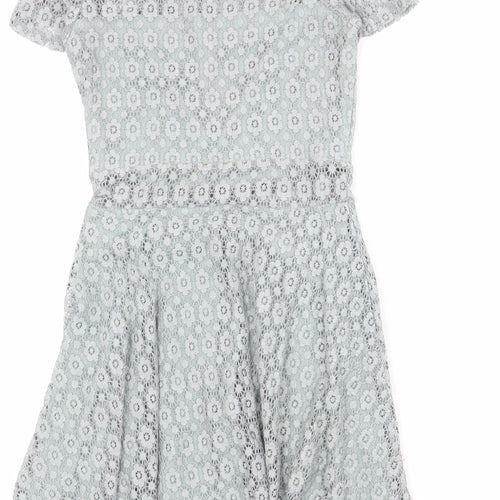 Divided by H&M Womens Blue Floral Polyamide Trapeze & Swing Size 8 Round Neck Pullover
