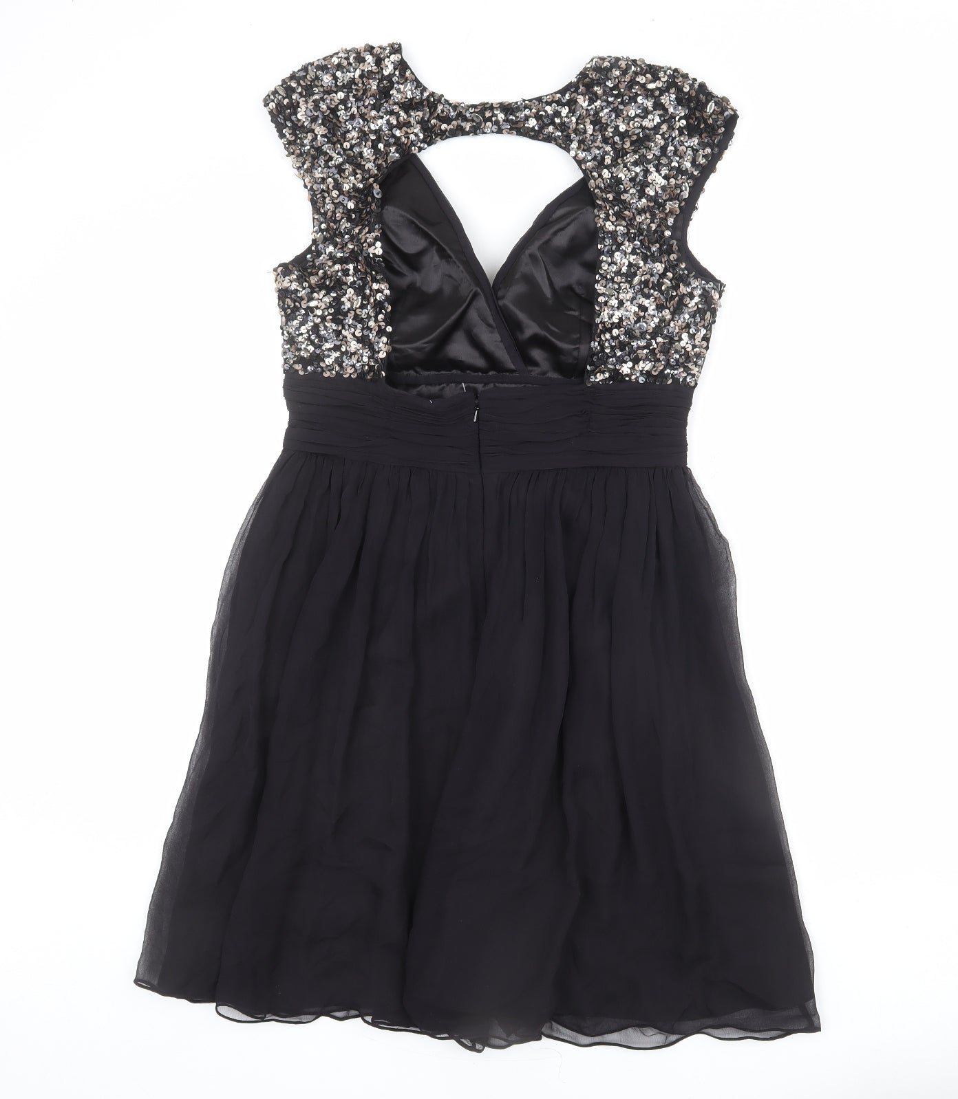Scala Womens Black Silk Fit & Flare Size 10 Sweetheart Zip