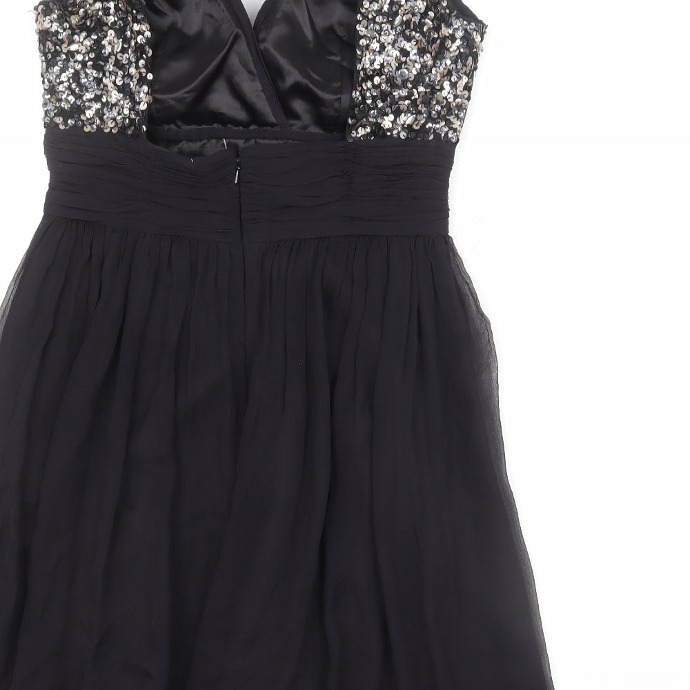 Scala Womens Black Silk Fit & Flare Size 10 Sweetheart Zip