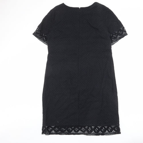 Marks and Spencer Womens Black 100% Cotton Shift Size 14 Round Neck Zip - Lace