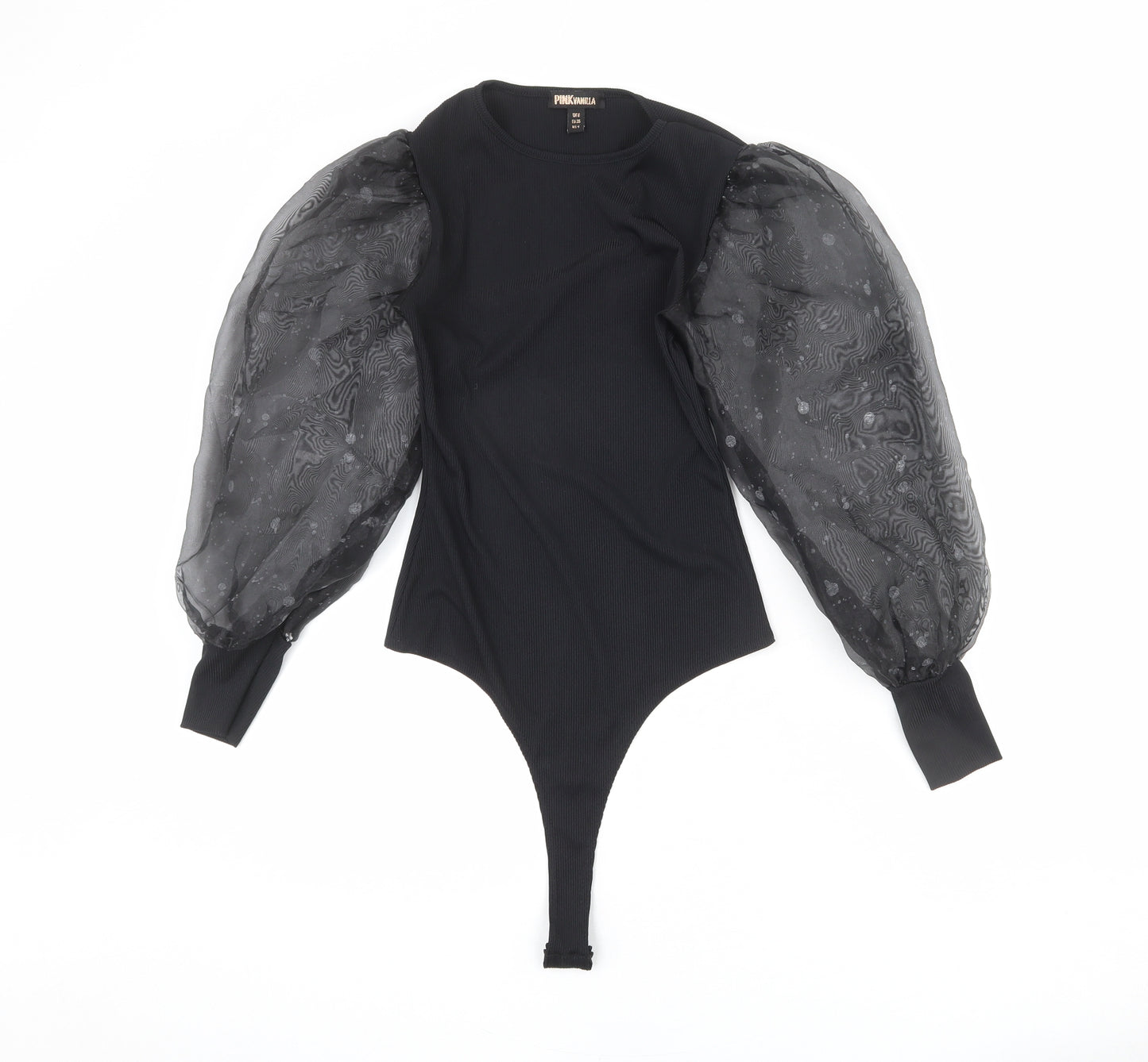 Pink Vanilla Womens Black Polyester Bodysuit One-Piece Size 8 Snap