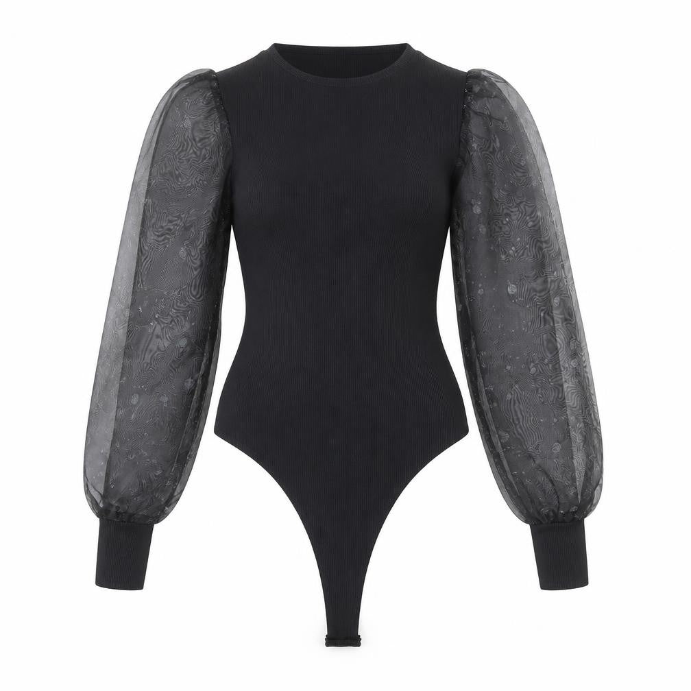 Front view of Pink Vanilla women’s black polyester bodysuit one-piece, size UK 8, snap