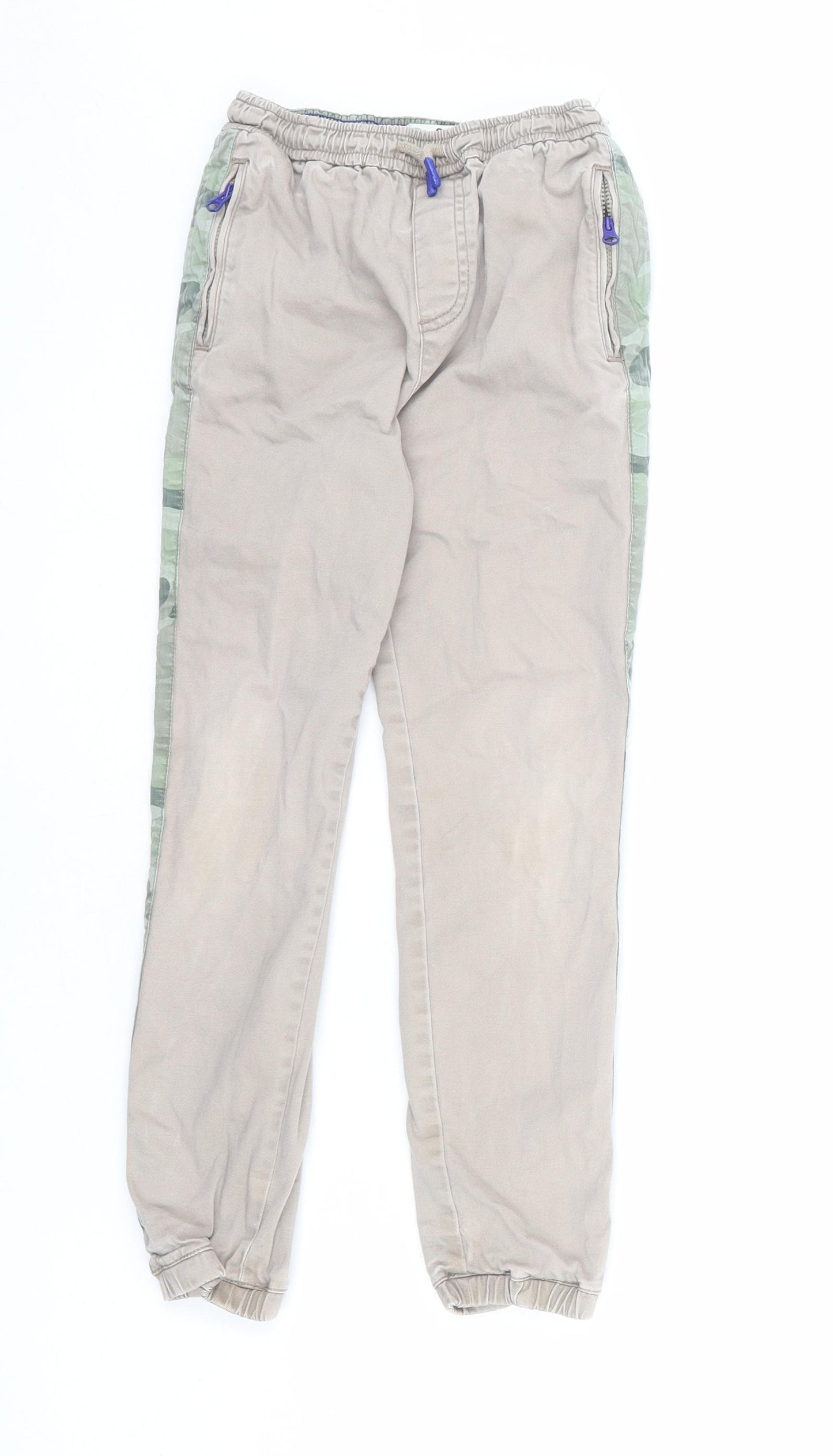 Boden Boys Beige Camouflage Cotton Jogger Trousers Size 9 Years L21 in Regular Drawstring