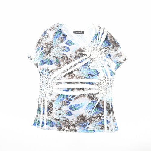 Just Elegance Womens Multicoloured Geometric Polyester Basic T-Shirt Size S V-Neck - Size S-M