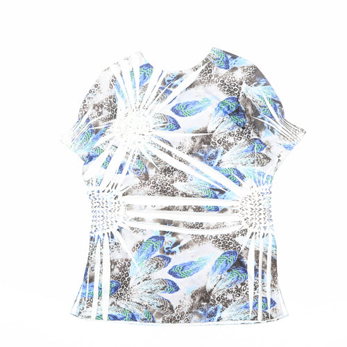 Just Elegance Womens Multicoloured Geometric Polyester Basic T-Shirt Size S V-Neck - Size S-M