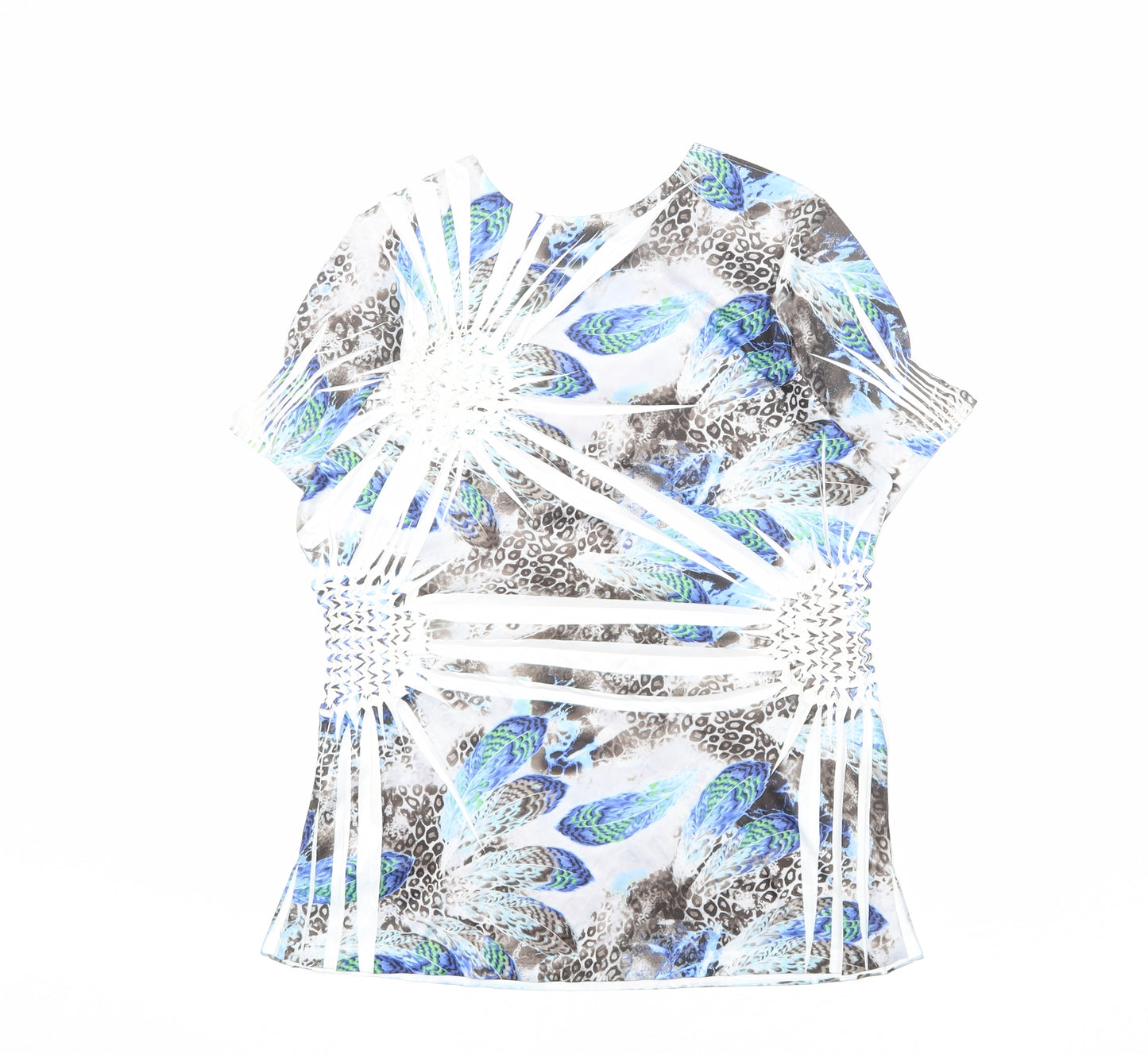 Just Elegance Womens Multicoloured Geometric Polyester Basic T-Shirt Size S V-Neck - Size S-M