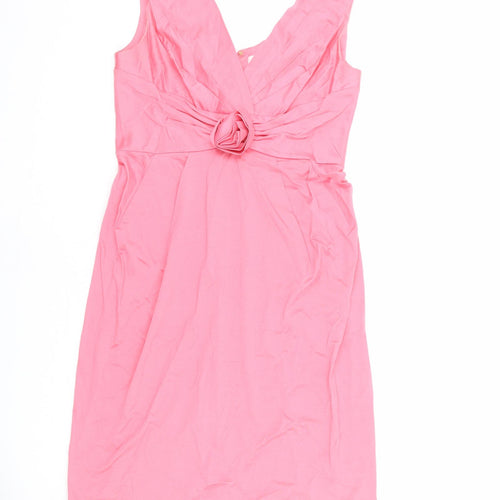 Full Circle Womens Pink 100% Cotton Pencil Dress Size 10 V-Neck Zip - Flower Detail