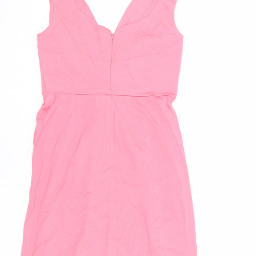Full Circle Womens Pink 100% Cotton Pencil Dress Size 10 V-Neck Zip - Flower Detail