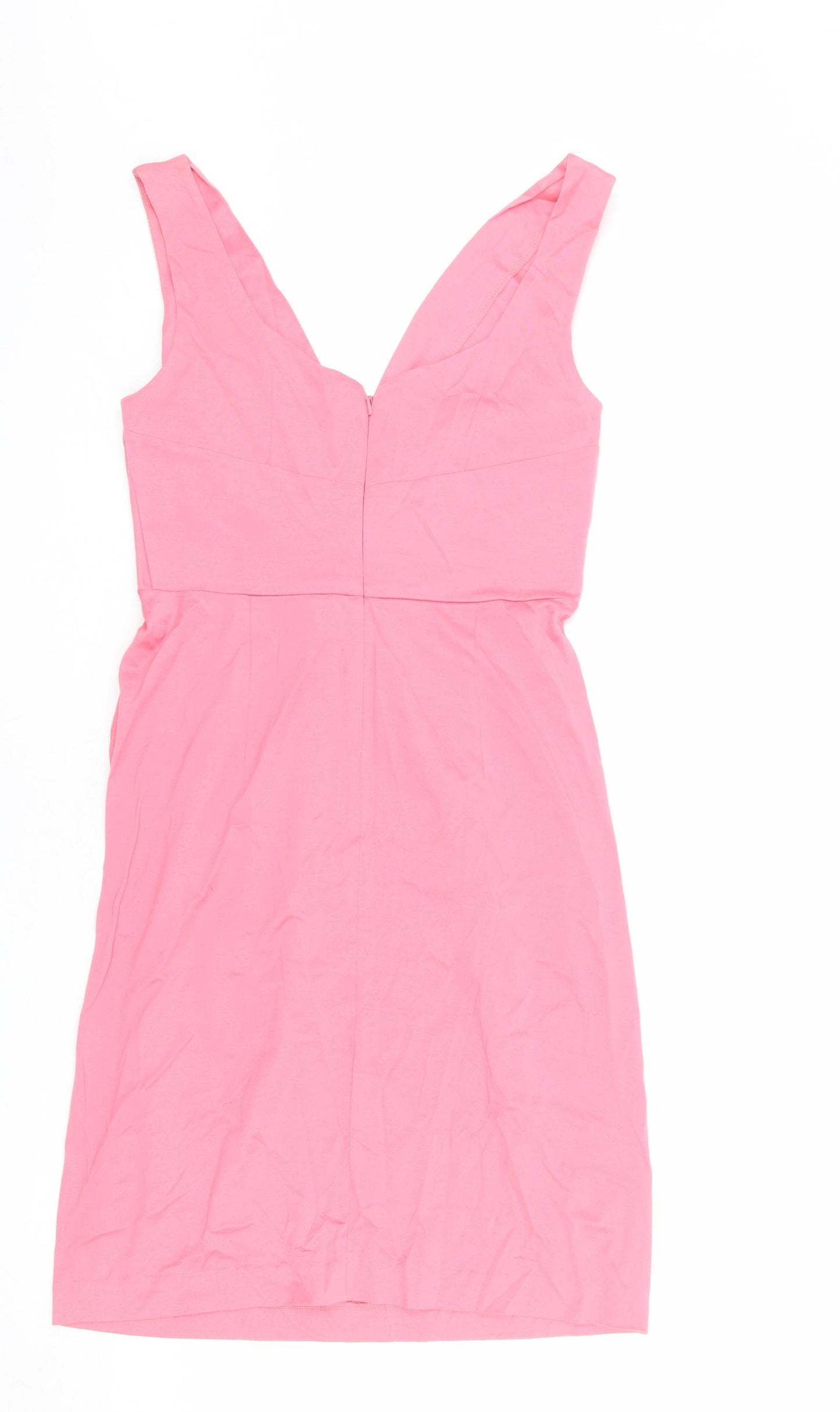 Full Circle Womens Pink 100% Cotton Pencil Dress Size 10 V-Neck Zip - Flower Detail