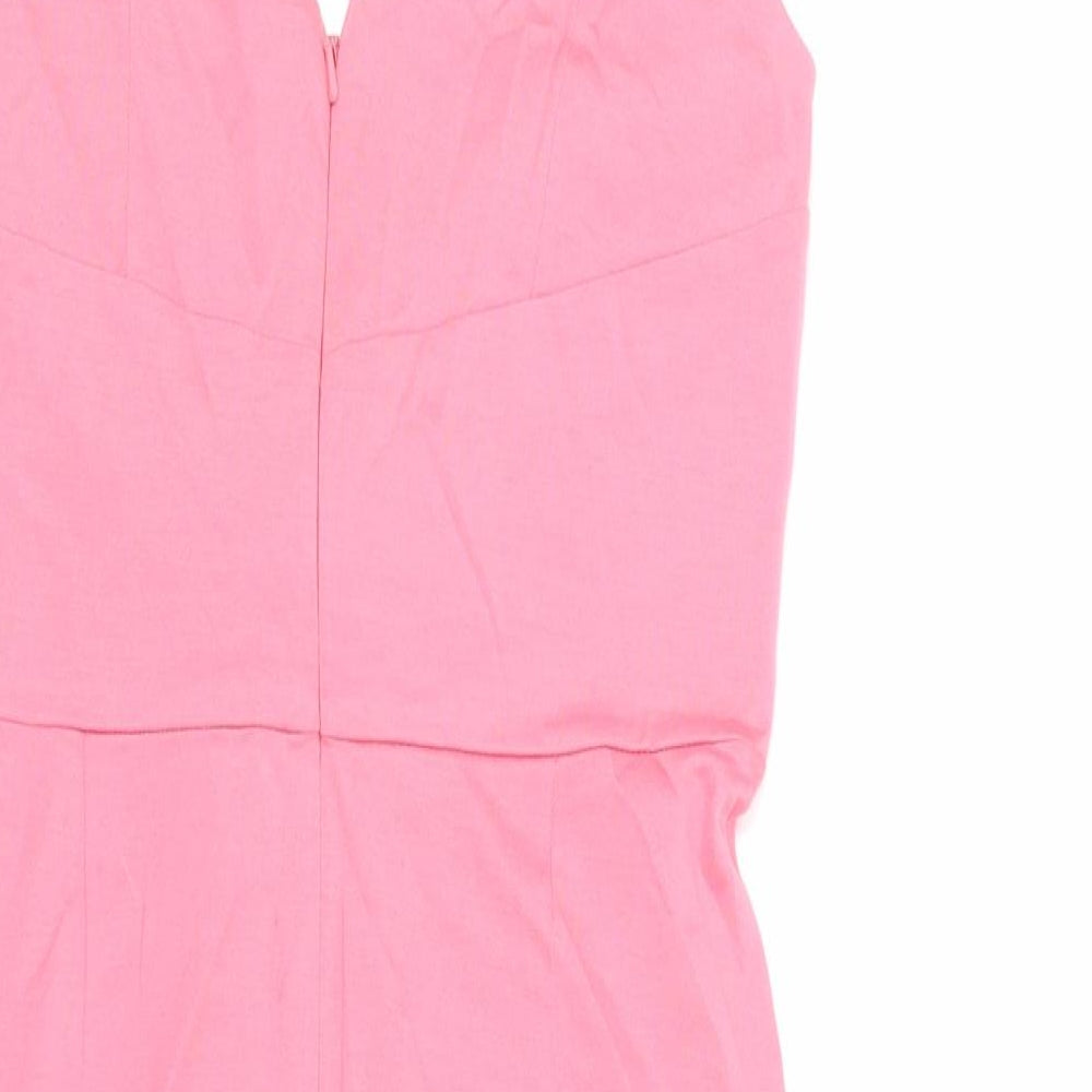 Full Circle Womens Pink 100% Cotton Pencil Dress Size 10 V-Neck Zip - Flower Detail