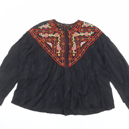 Sfera Womens Black Polyester Basic Blouse Size M Round Neck