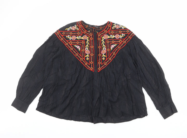 Sfera Womens Black Polyester Basic Blouse Size M Round Neck